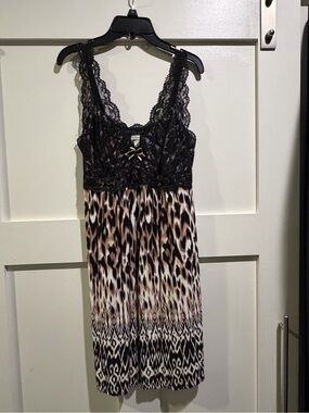 Soma Black Lace Bodice Animal-Print Mini Dress - Black/Tan